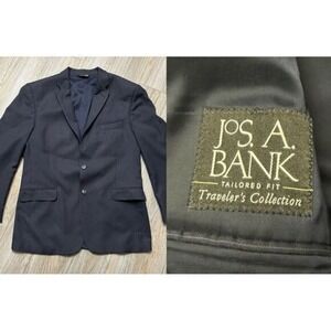 Jos A Bank Blazer Mens 44 Long Navy Blue Pin Striped Wool‎ 2 Button Sport Coat